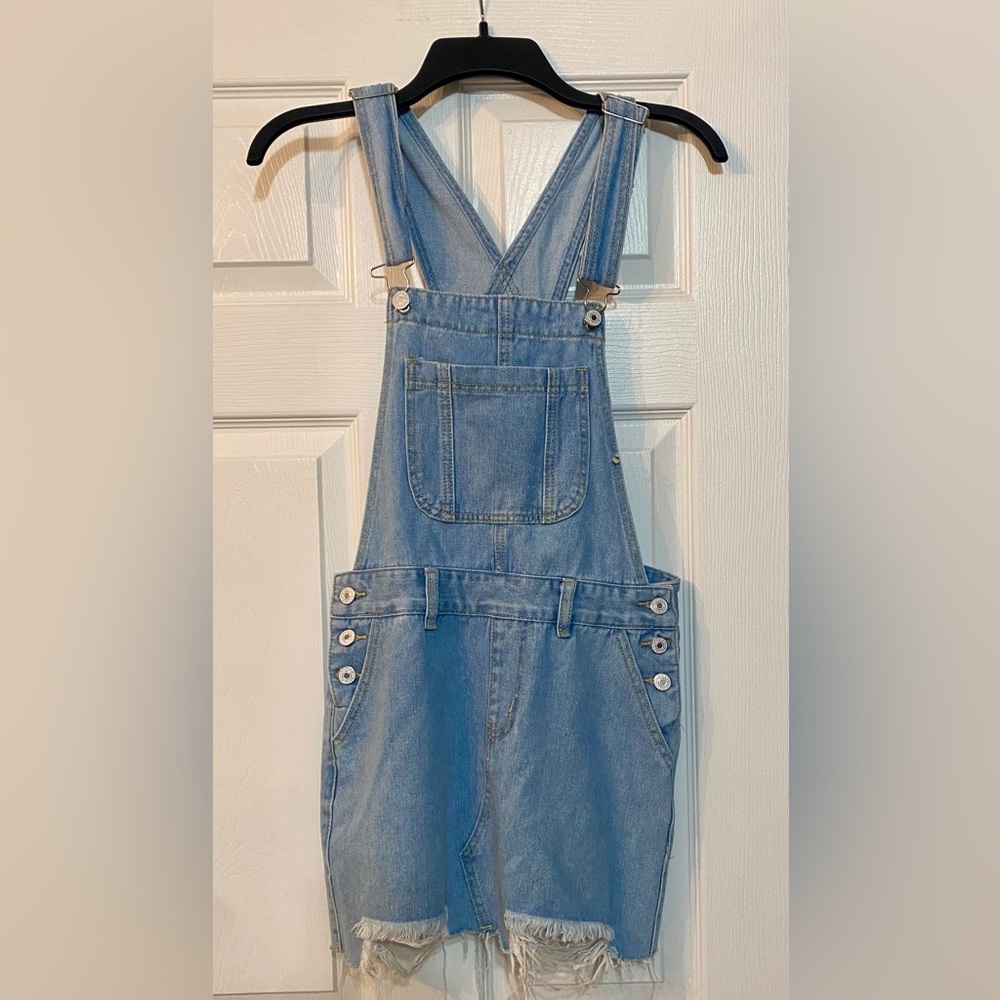Denim overalls mini dress